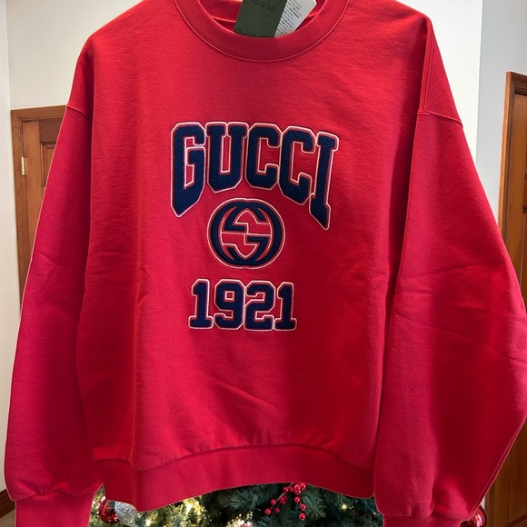 Gucci men's cotton jersey felted sweatshirt 1921 embroidery size medium - Picture 4 of 8